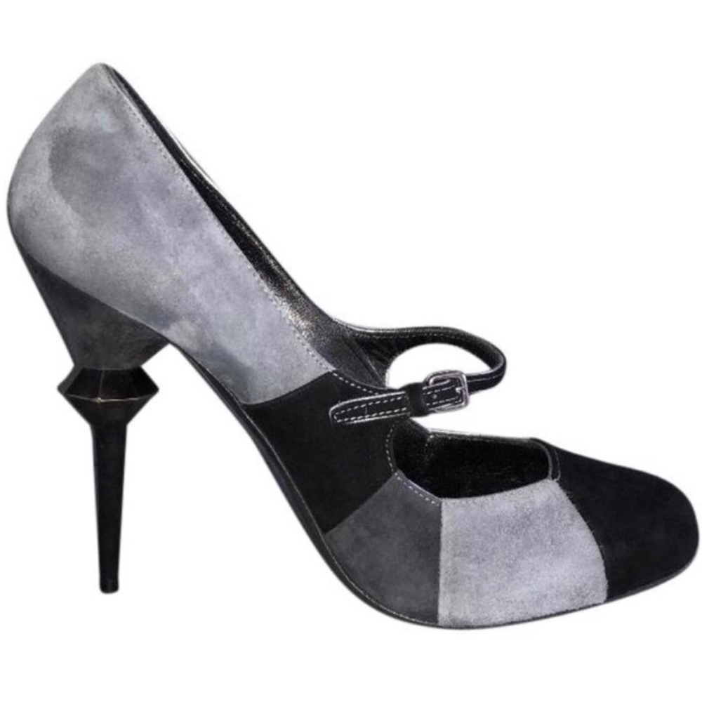 Miu Miu Two-Tone Black and Gray Suede Mary Jane Pumps